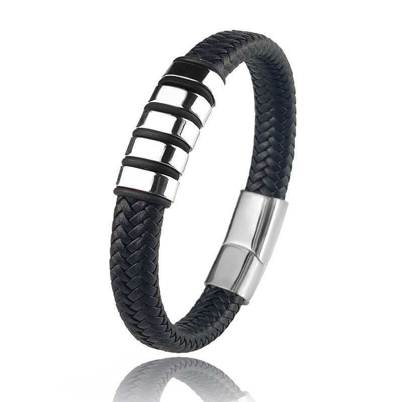 Bracelets For Men's Stainless Steel Leather Bead Bracelet