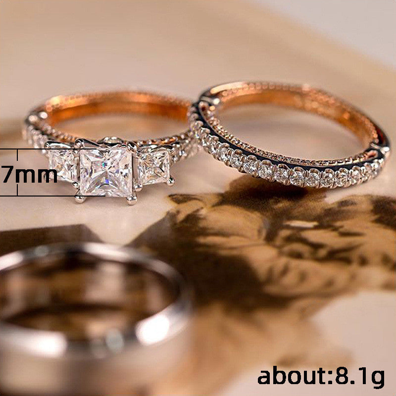 Three Sets Of Exquisite Luxury Women's Zircon Inlaid Rings