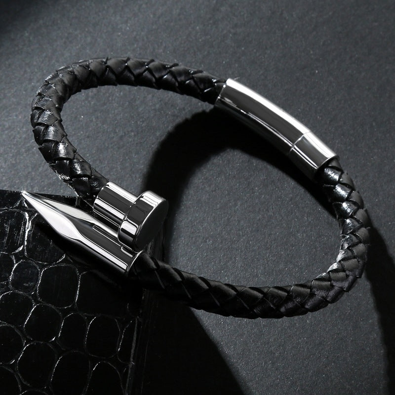 Men Genuine Leather Bullet Nail Bracelet