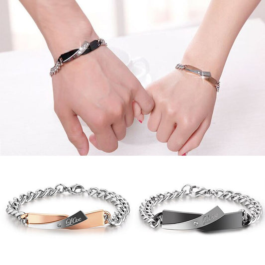 Classic Silver Couple Cross-design Bracelet