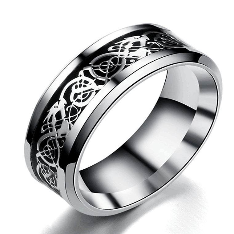 Stainless steel dragon pattern ring for men