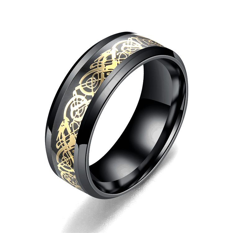 Stainless steel dragon pattern ring for men