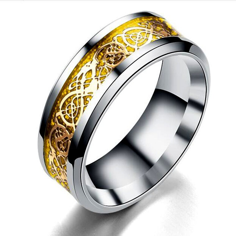 Stainless steel dragon pattern ring for men