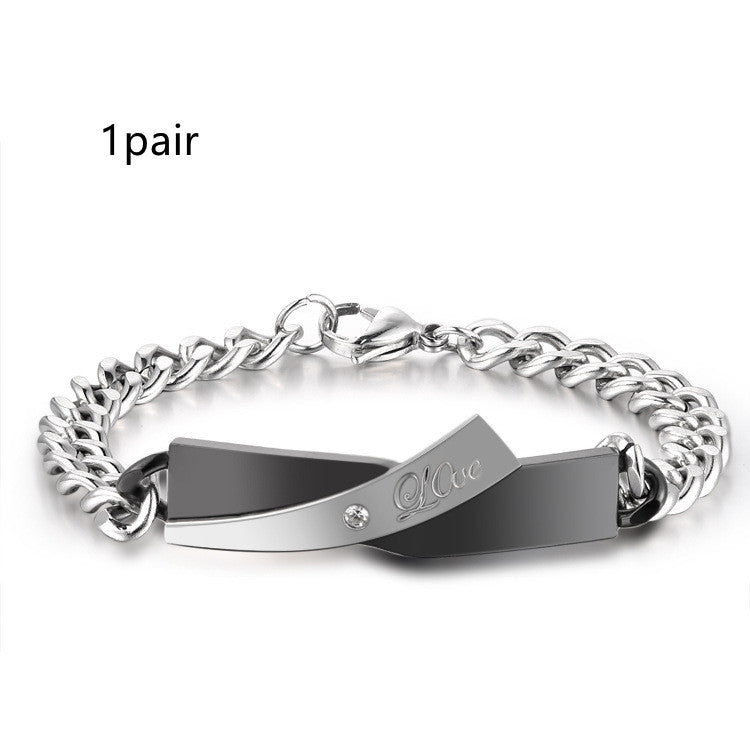 Classic Silver Couple Cross-design Bracelet