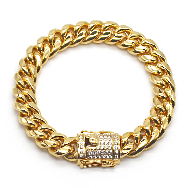 Cuban Trend Titanium Steel Gold Plated Zircon Bracelet