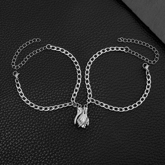 Alloy Holding Hand Magnet Attracts Titanium Steel Couple Bracelet