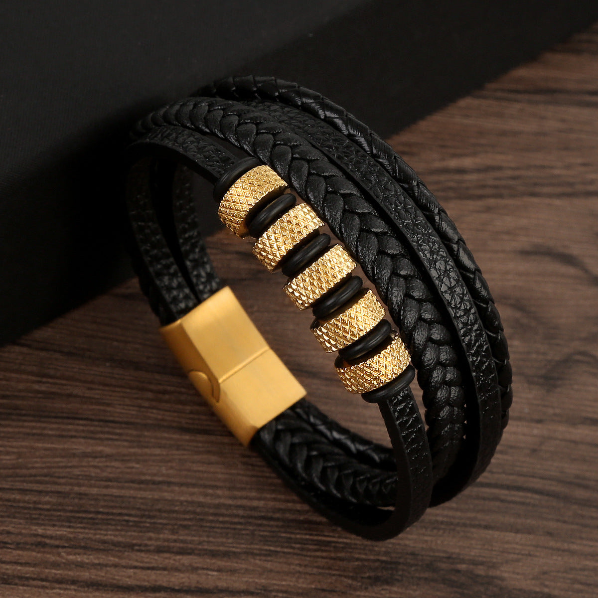 Men's Stainless Steel Bracelet Leather Hand-woven Bracelet