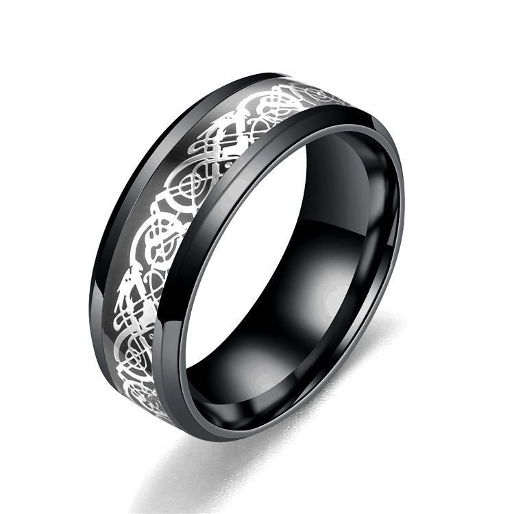 Stainless steel dragon pattern ring for men