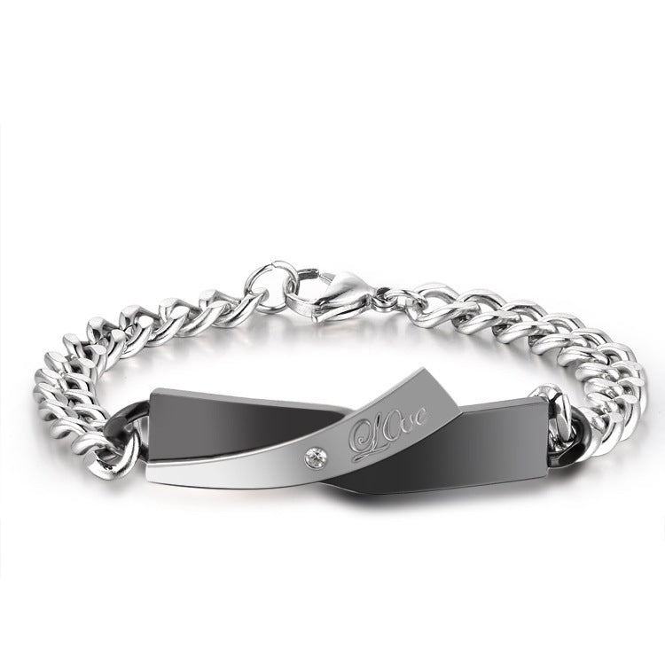 Classic Silver Couple Cross-design Bracelet