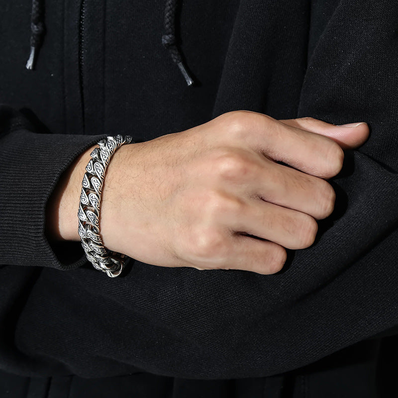 Tangcao Pattern Silver-plated Bracelet For Men Thick Type