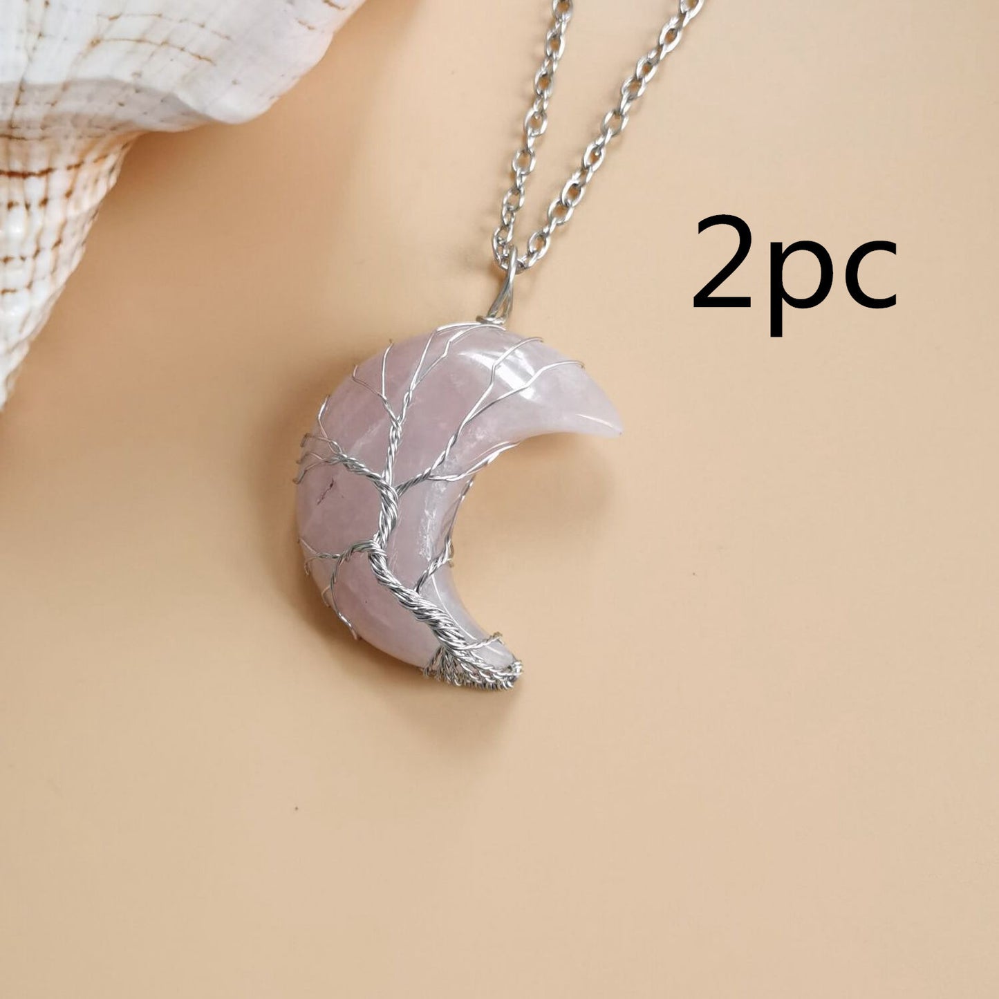 Moon Natural Stone Necklace Handmade Fortune Tree on it