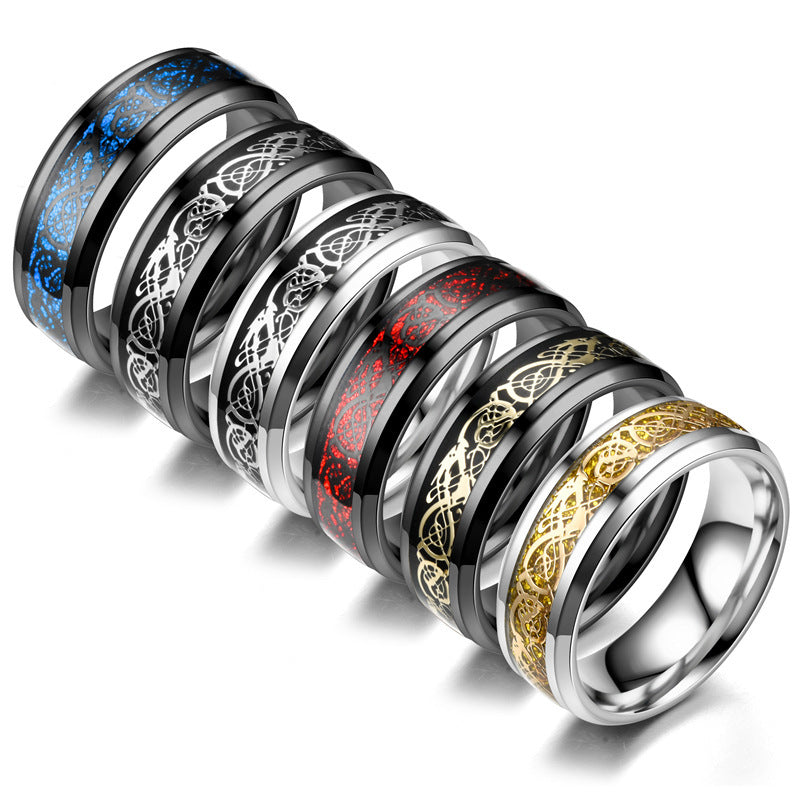 Stainless steel dragon pattern ring for men