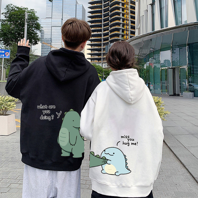 Winter Couple Dinosaur Printed Hoodie