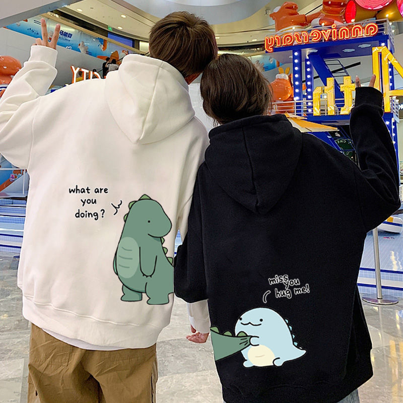 Winter Couple Dinosaur Printed Hoodie