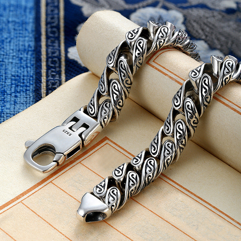 Tangcao Pattern Silver-plated Bracelet For Men Thick Type