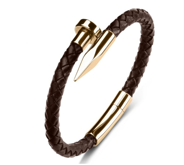 Men Genuine Leather Bullet Nail Bracelet