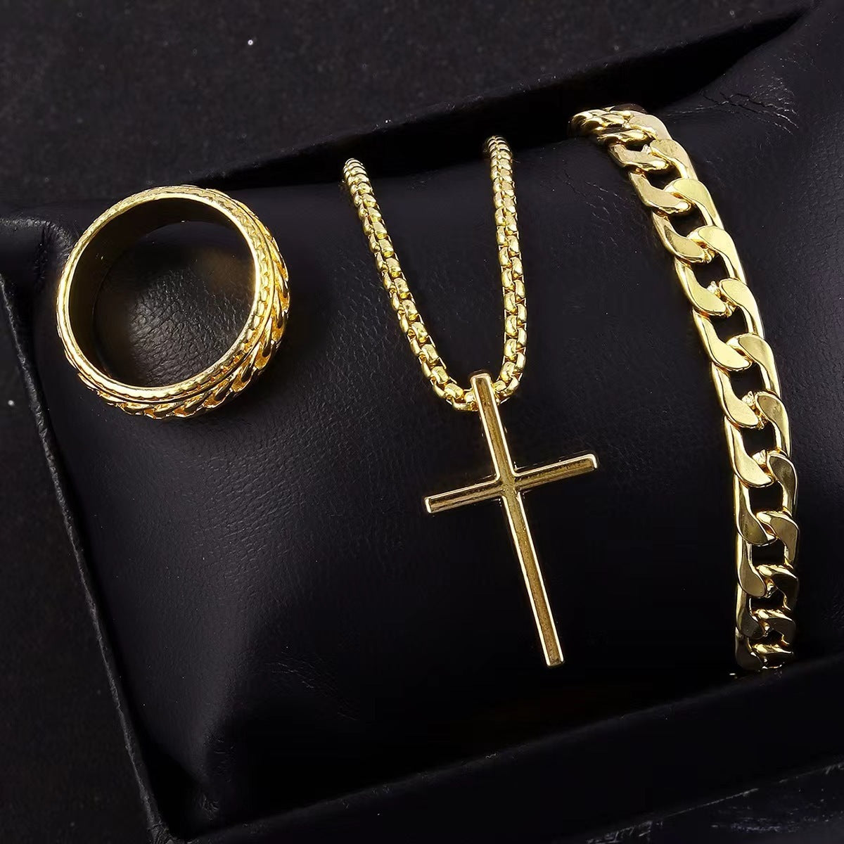 Men's Cross Necklace Ring Bracelet