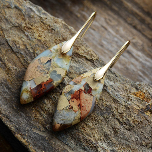 Emperor Stone Bohemian Style Natural Royal Stone Leaf Pendant Earrings