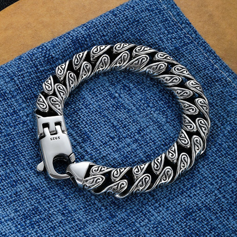 Tangcao Pattern Silver-plated Bracelet For Men Thick Type