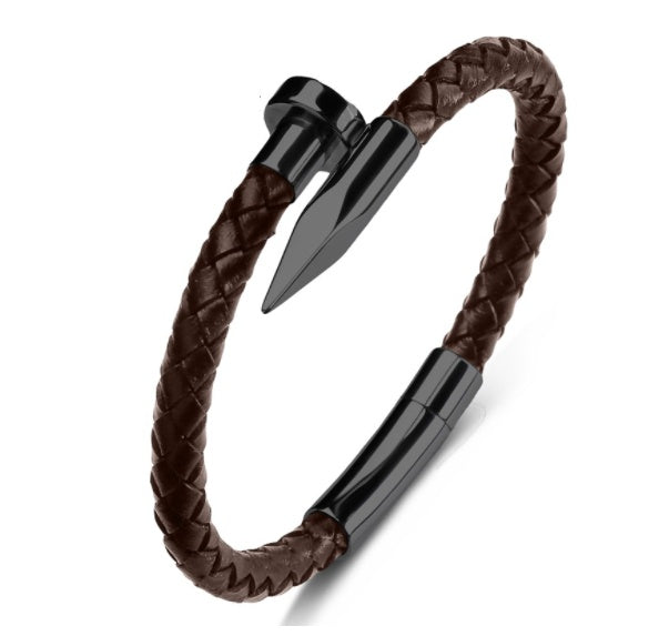 Men Genuine Leather Bullet Nail Bracelet