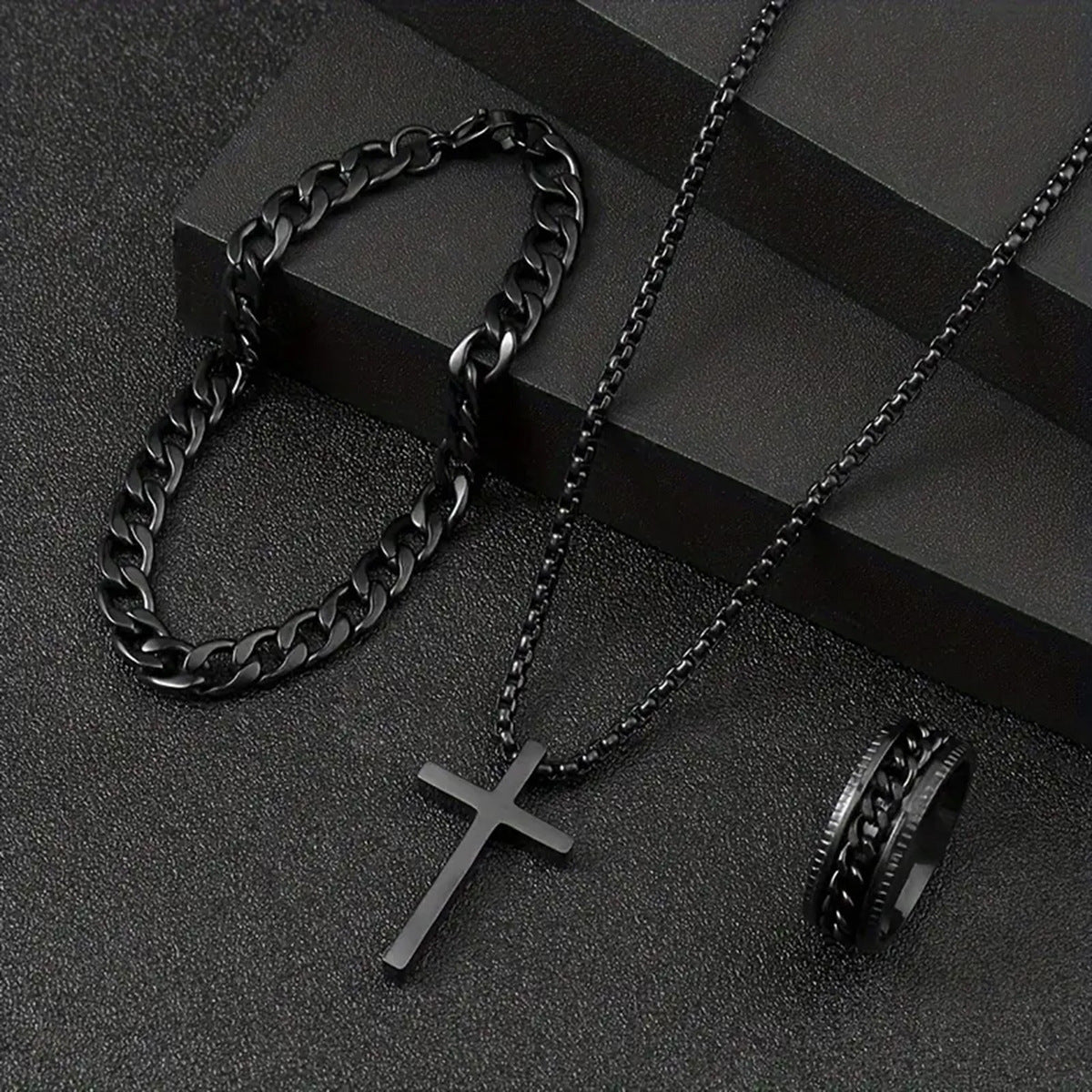 Men's Cross Necklace Ring Bracelet