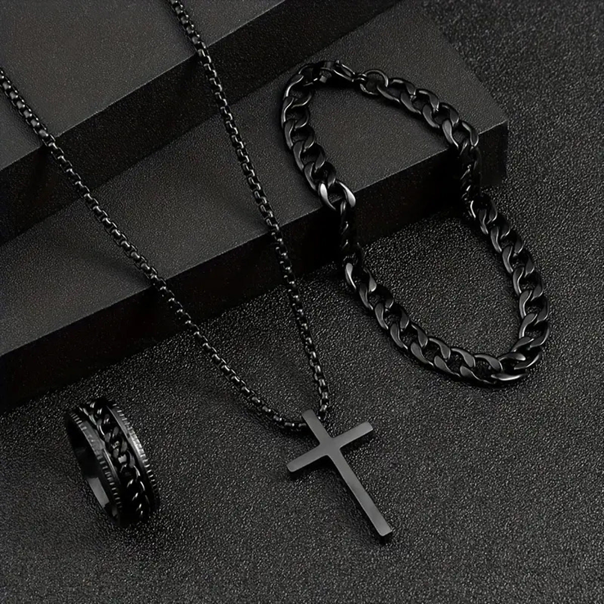 Men's Cross Necklace Ring Bracelet