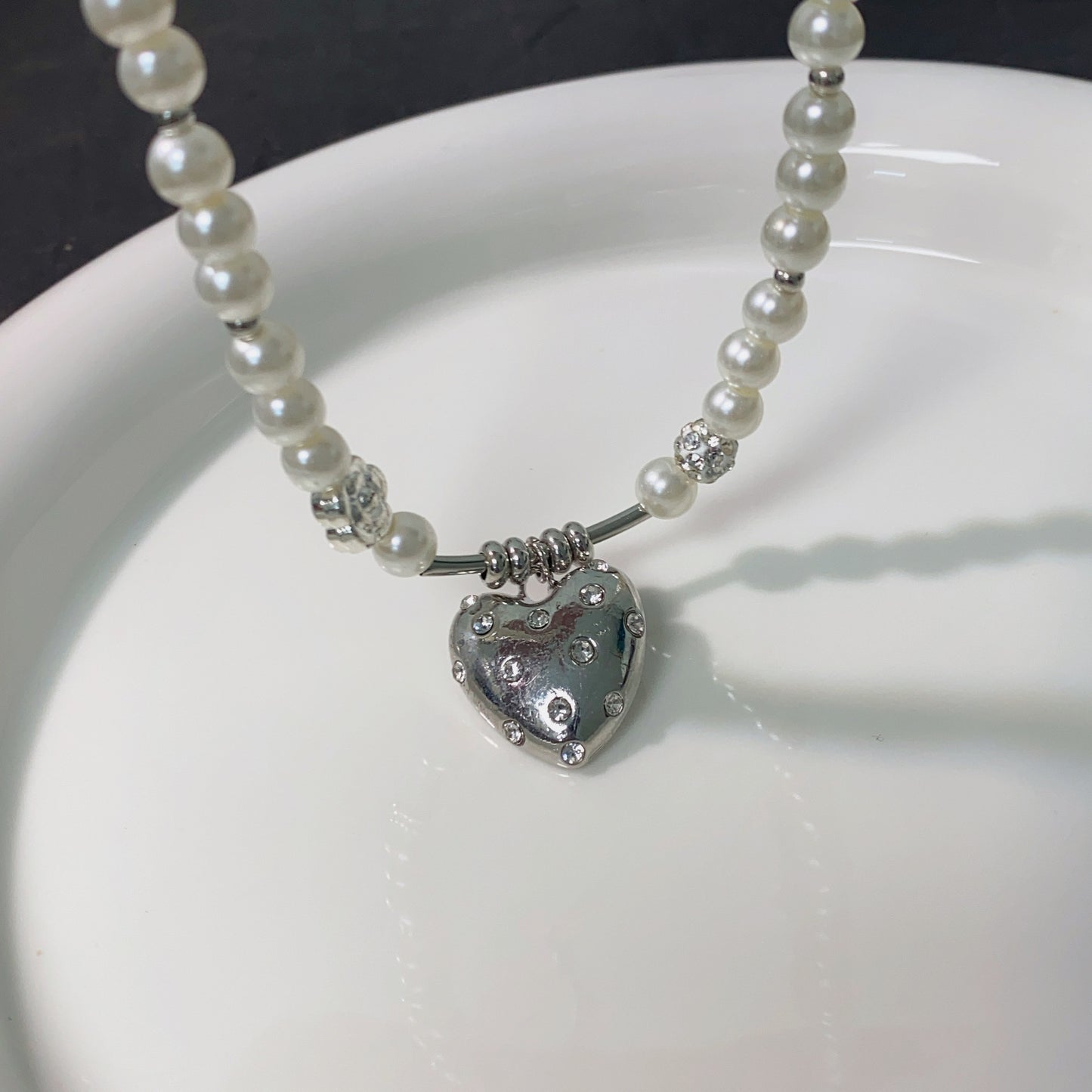 Pearl Necklace with Silver Heart For Girl (Special Design)