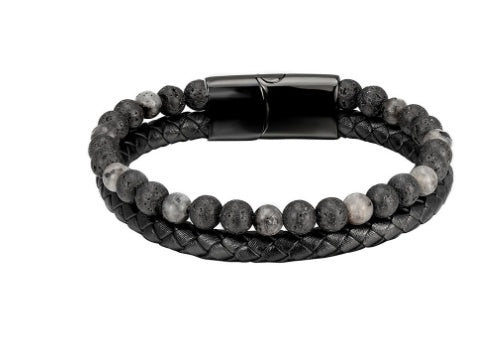 Volcanic Natural Stone Beaded Bracelet Men Cowhide String Bracelets