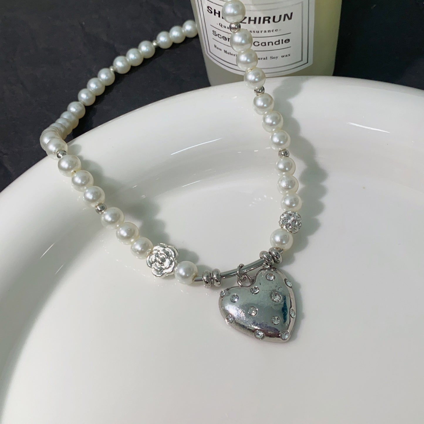 Pearl Necklace with Silver Heart For Girl (Special Design)