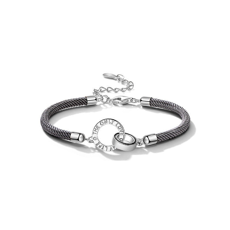 Double Circle Couple Hand Rope Silver Bracelet