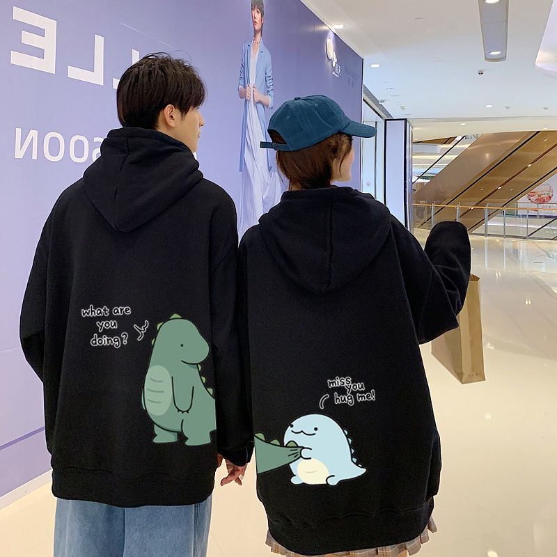 Winter Couple Dinosaur Printed Hoodie