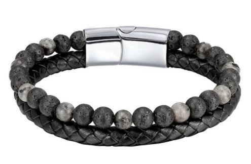 Volcanic Natural Stone Beaded Bracelet Men Cowhide String Bracelets